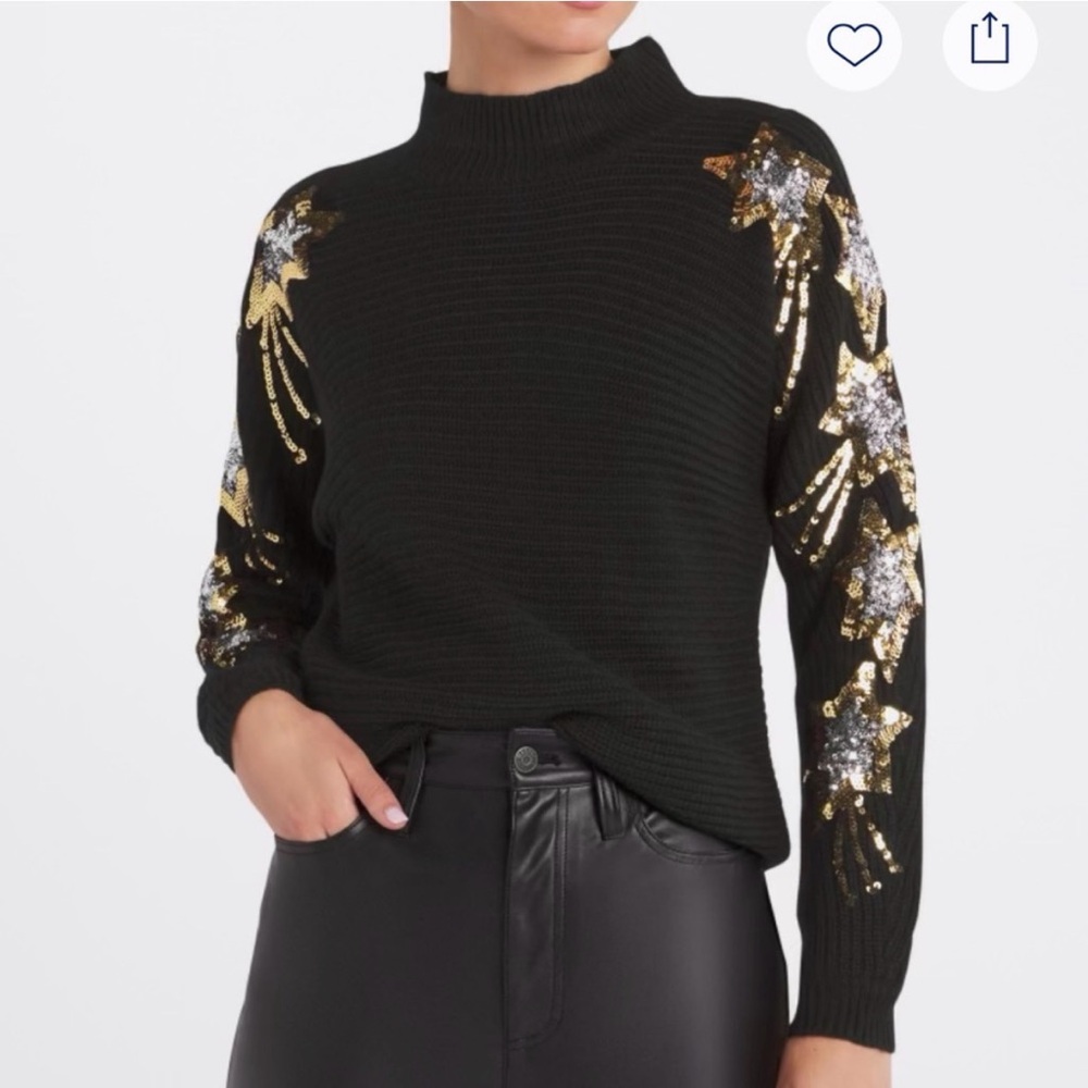 NWOT Pink Clover Black Sweater with Gold and Silver Stars